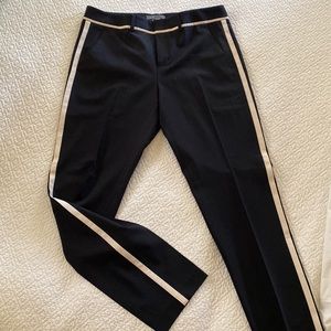 Black Vince slim fitting racing stripe wool blend trousers. Size 8 US.
